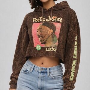Poetic Justice Tupac Cropped Hoodie XL Acid Wash Street Romance Graphic